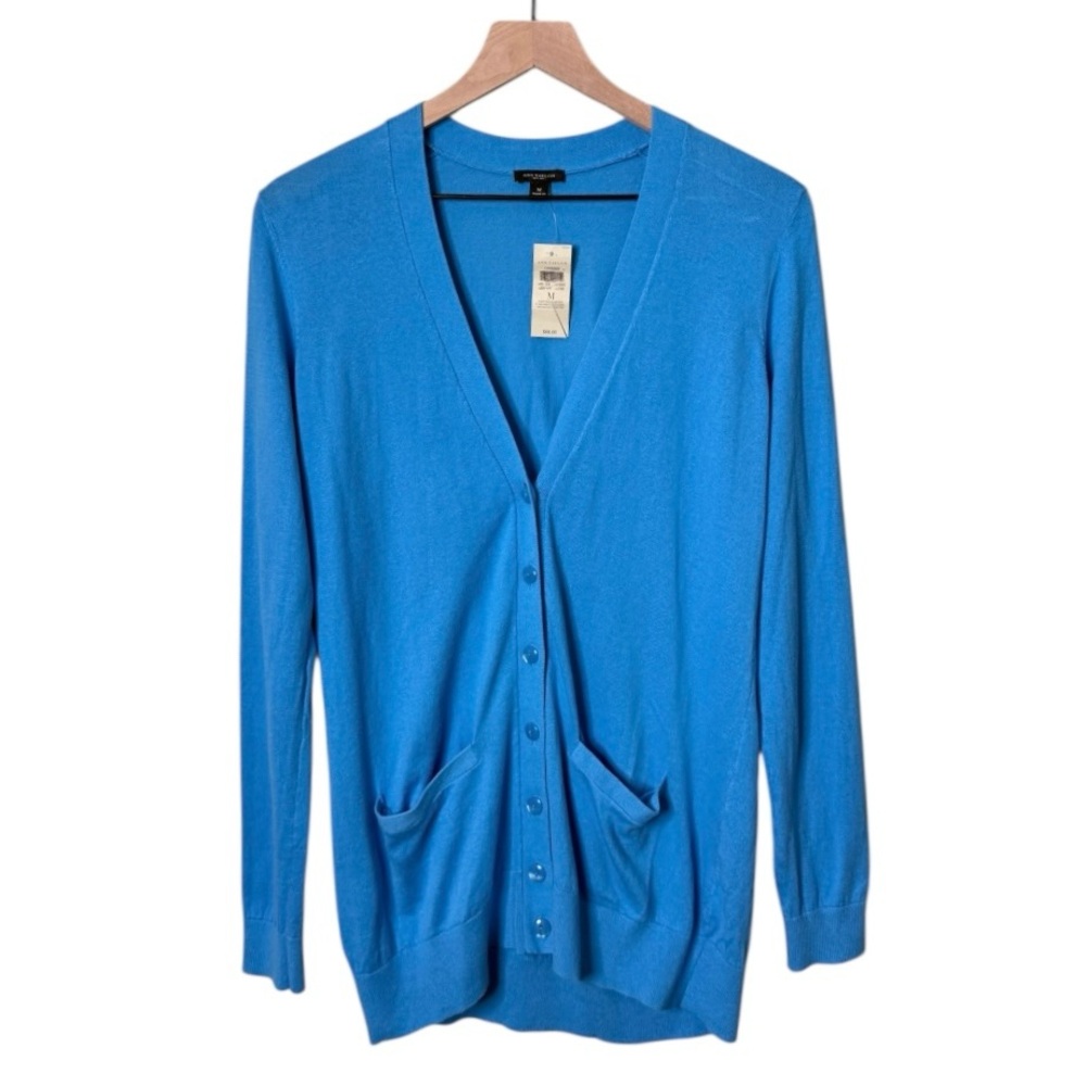 NWT Ann Taylor Long Sleeve V Neck Button Front Cardigan Sweater Blue Size Medium